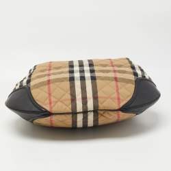 Pre Owned Burberry Beige/Black House Check Fabric and Leather Oversize Hoxton Hobo