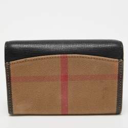 Pre Owned Burberry Beige/Black House Check Canvas and Leather Flap Wallet