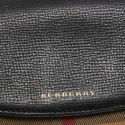 Pre Owned Burberry Beige/Black House Check Canvas and Leather Flap Wallet