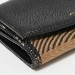 Pre Owned Burberry Beige/Black House Check Canvas and Leather Flap Wallet