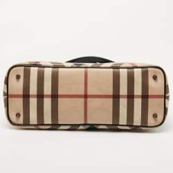 Pre Owned Burberry Black/Beige Nova Check Coated Canvas and Patent Leather Top Zip Tote
