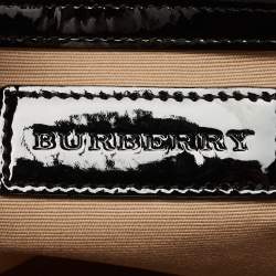 Pre Owned Burberry Black/Beige Nova Check Coated Canvas and Patent Leather Top Zip Tote