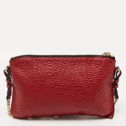 Pre Owned Burberry Red Grained Leather Chichester Crossbody Bag