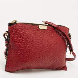 Pre Owned Burberry Red Grained Leather Chichester Crossbody Bag
