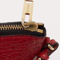 Pre Owned Burberry Red Grained Leather Chichester Crossbody Bag