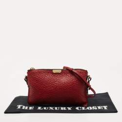 Pre Owned Burberry Red Grained Leather Chichester Crossbody Bag