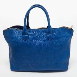 Pre Owned Burberry Blue Pebbled Leather Dewsbury Tote