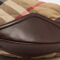 Pre Owned Burberry Beige/Brown House Check Canvas and Leather Hoxton Hobo