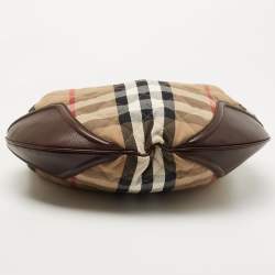 Pre Owned Burberry Beige/Brown House Check Canvas and Leather Hoxton Hobo