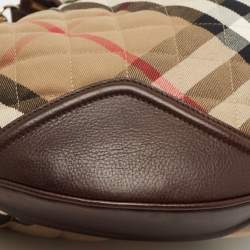 Pre Owned Burberry Beige/Brown House Check Canvas and Leather Hoxton Hobo