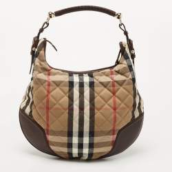 Pre Owned Burberry Beige/Brown House Check Canvas and Leather Hoxton Hobo