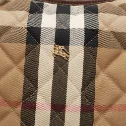 Pre Owned Burberry Beige/Brown House Check Canvas and Leather Hoxton Hobo