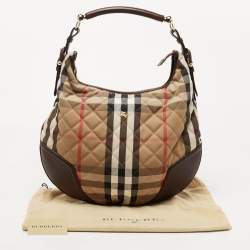 Pre Owned Burberry Beige/Brown House Check Canvas and Leather Hoxton Hobo