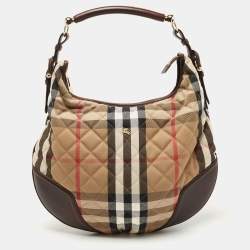 Pre Owned Burberry Beige/Brown House Check Canvas and Leather Hoxton Hobo