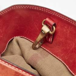 Burberry Red/Beige House Check Canvas and Leather Ashby Bucket Bag