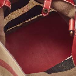 Burberry Red/Beige House Check Canvas and Leather Ashby Bucket Bag