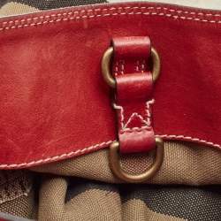 Burberry Red/Beige House Check Canvas and Leather Ashby Bucket Bag