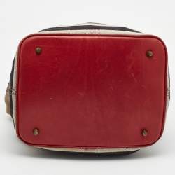 Burberry Red/Beige House Check Canvas and Leather Ashby Bucket Bag