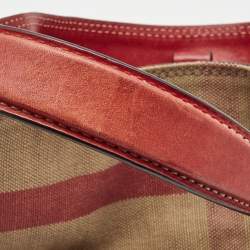 Burberry Red/Beige House Check Canvas and Leather Ashby Bucket Bag