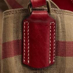 Burberry Red/Beige House Check Canvas and Leather Ashby Bucket Bag