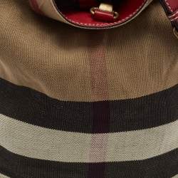 Burberry Red/Beige House Check Canvas and Leather Ashby Bucket Bag