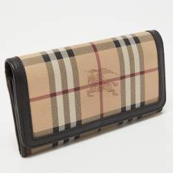 Pre Owned Burberry Beige/Brown Haymarket Check Coated Canvas and Leather Continental Wallet