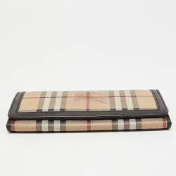 Pre Owned Burberry Beige/Brown Haymarket Check Coated Canvas and Leather Continental Wallet