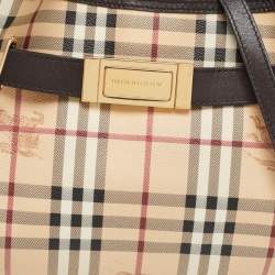 Pre Owned Burberry Beige/Brown Haymarket Check Coated Canvas and Leather Medium Willenmore Hobo