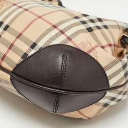 Pre Owned Burberry Beige/Brown Haymarket Check Coated Canvas and Leather Medium Willenmore Hobo