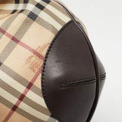 Pre Owned Burberry Beige/Brown Haymarket Check Coated Canvas and Leather Medium Willenmore Hobo