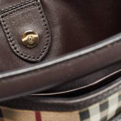 Pre Owned Burberry Beige/Brown Haymarket Check Coated Canvas and Leather Medium Willenmore Hobo