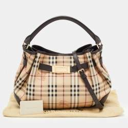 Pre Owned Burberry Beige/Brown Haymarket Check Coated Canvas and Leather Medium Willenmore Hobo