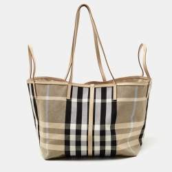 مملوكة مسبقًا حقيبة يد توتس بربري بيتش كانفاس كاروهات فينتدج أخضر متوسطة