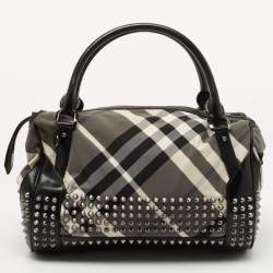 مملوكة مسبقًا Burberry Black Nova Check Nylon and Leather Studded Satchel