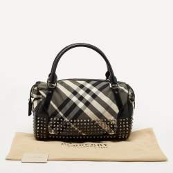 مملوكة مسبقًا Burberry Black Nova Check Nylon and Leather Studded Satchel
