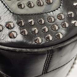 مملوكة مسبقًا Burberry Black Nova Check Nylon and Leather Studded Satchel