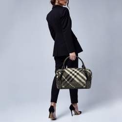 مملوكة مسبقًا Burberry Black Nova Check Nylon and Leather Studded Satchel
