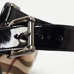 Pre Owned Burberry Black/Beige Nova Check PVC and Patent Leather Brooke Hobo