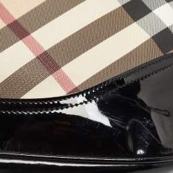Pre Owned Burberry Black/Beige Nova Check PVC and Patent Leather Brooke Hobo
