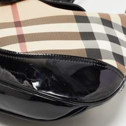 Pre Owned Burberry Black/Beige Nova Check PVC and Patent Leather Brooke Hobo