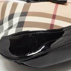 Pre Owned Burberry Black/Beige Nova Check PVC and Patent Leather Brooke Hobo