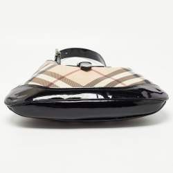 Pre Owned Burberry Black/Beige Nova Check PVC and Patent Leather Brooke Hobo
