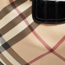 Pre Owned Burberry Black/Beige Nova Check PVC and Patent Leather Brooke Hobo
