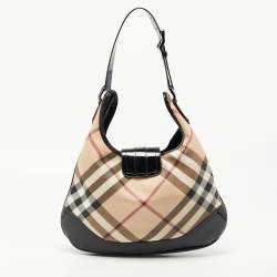 Pre Owned Burberry Black/Beige Nova Check PVC and Patent Leather Brooke Hobo