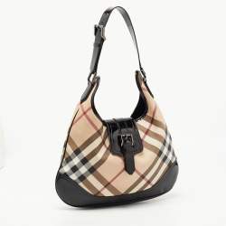 Pre Owned Burberry Black/Beige Nova Check PVC and Patent Leather Brooke Hobo