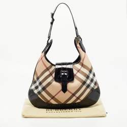 Pre Owned Burberry Black/Beige Nova Check PVC and Patent Leather Brooke Hobo