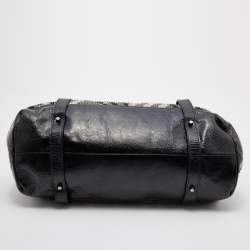 Pre Owned Burberry Black/Grey Beat Check Nylon and Patent Leather Lowry Tote