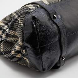 Pre Owned Burberry Black/Grey Beat Check Nylon and Patent Leather Lowry Tote