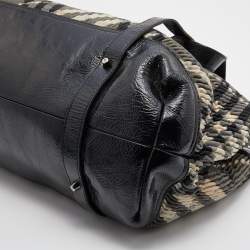 Pre Owned Burberry Black/Grey Beat Check Nylon and Patent Leather Lowry Tote