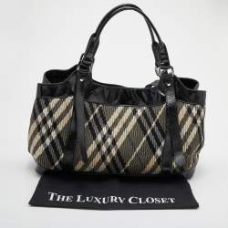 Pre Owned Burberry Black/Grey Beat Check Nylon and Patent Leather Lowry Tote